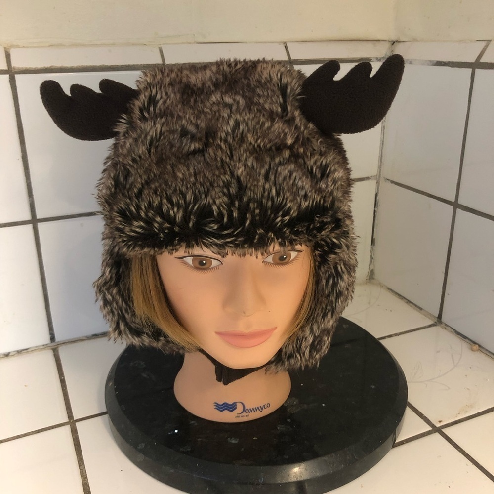 Faux Fur Moose Antler Hat for a child. Kids will love wearing this hat - used.